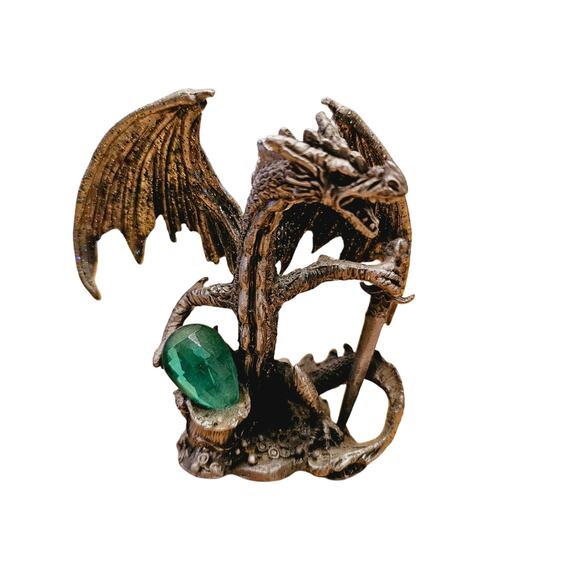 GSC Pewter Dragon Sword & Green Emerald Glittering Wings 3.5" - Picture 1 of 6